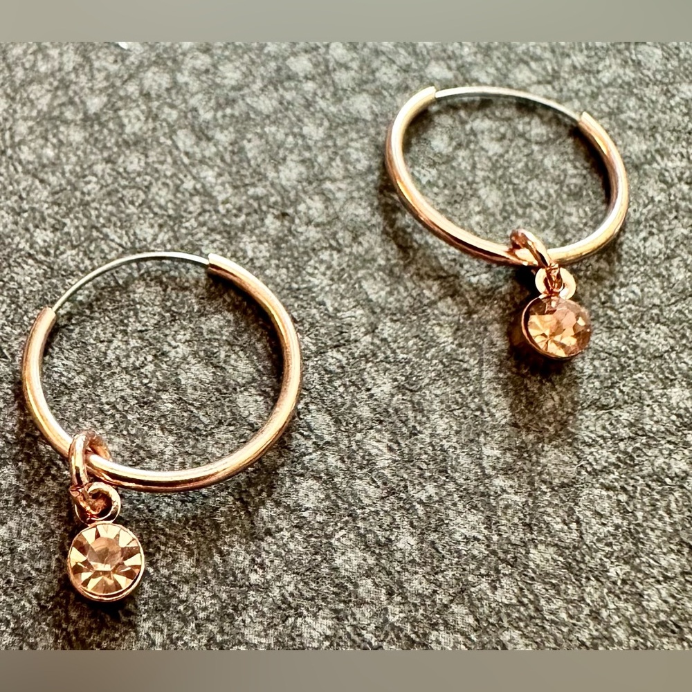 Fashion Jewelry Rose Gold Hoop Earrings with Champagne Crystal Charm